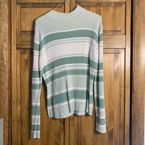Green Striped Mock Neck Sweater